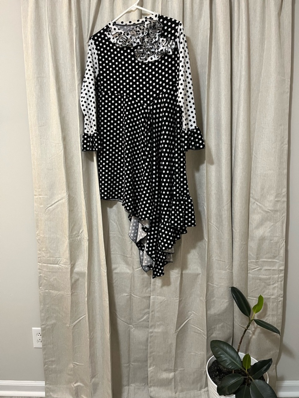 Polka Dot Asymmetric Ruffle Dress - Black & White
